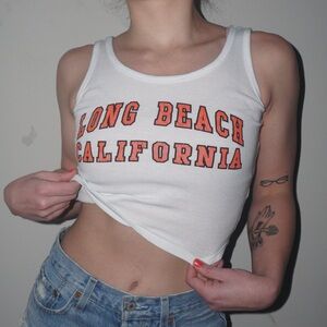 White Cotton Cropped Tank Long Beach California white tee beachy summer crop top